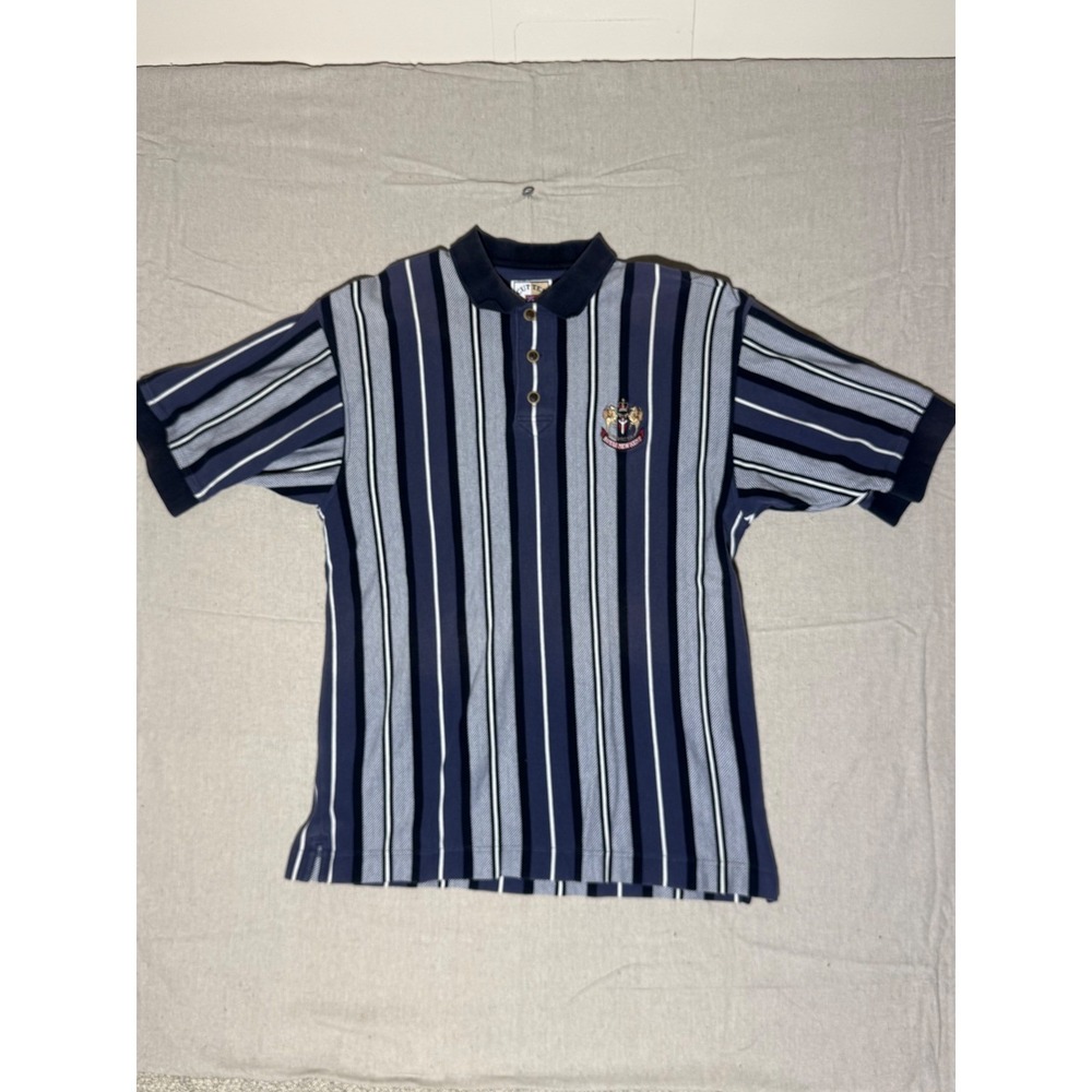 Cutter & Buck Mens Large Blue Striped Polo Shirt Royal New Kent Invicta Crest